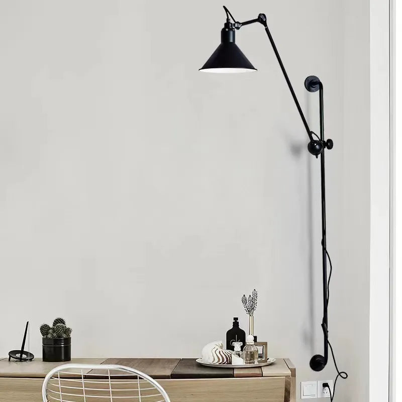 Nordique rétro Net rouge métal Long bras culbuteur applique salon étude chambre chevet Led liseuses chambre décoration