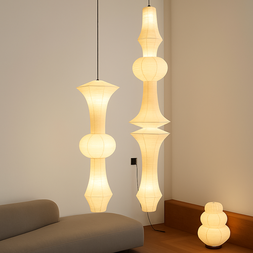 Nordique Wabi Sabi vent papier de riz suspension LED lumières salon chambre coin lustre Duplex Loft décor à la maison lampe de chevet - vue 2 sur 18