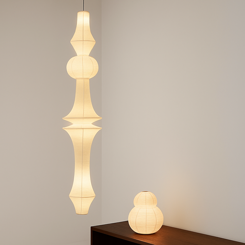 Nordique Wabi Sabi vent papier de riz suspension LED lumières salon chambre coin lustre Duplex Loft décor à la maison lampe de chevet - vue 3 sur 18