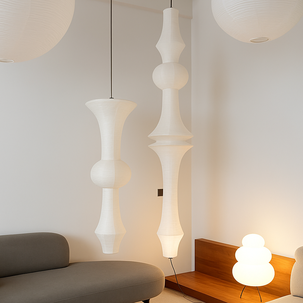 Nordique Wabi Sabi vent papier de riz suspension LED lumières salon chambre coin lustre Duplex Loft décor à la maison lampe de chevet - vue 3 sur 18