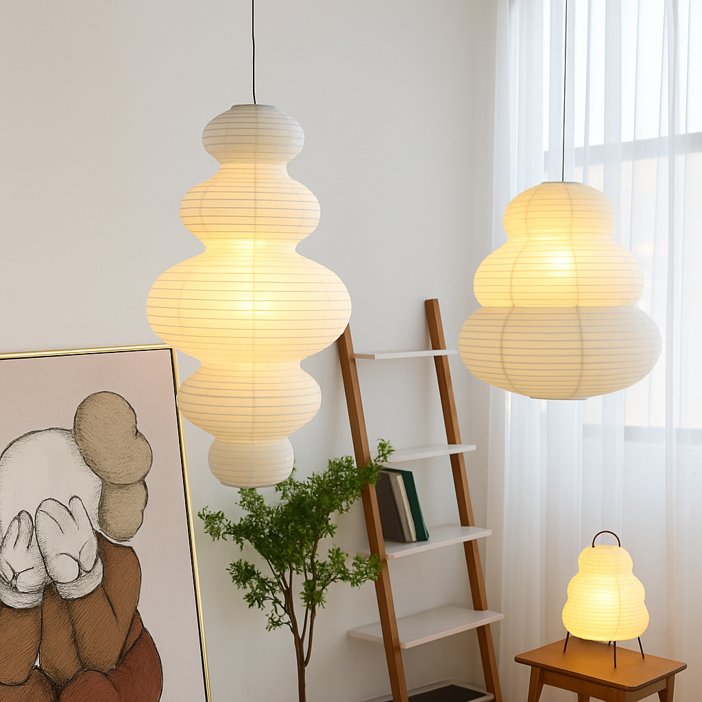 Nordique Wabi Sabi vent papier de riz suspension LED lumières salon chambre coin lustre Duplex Loft décor à la maison lampe de chevet - vue 4 sur 18