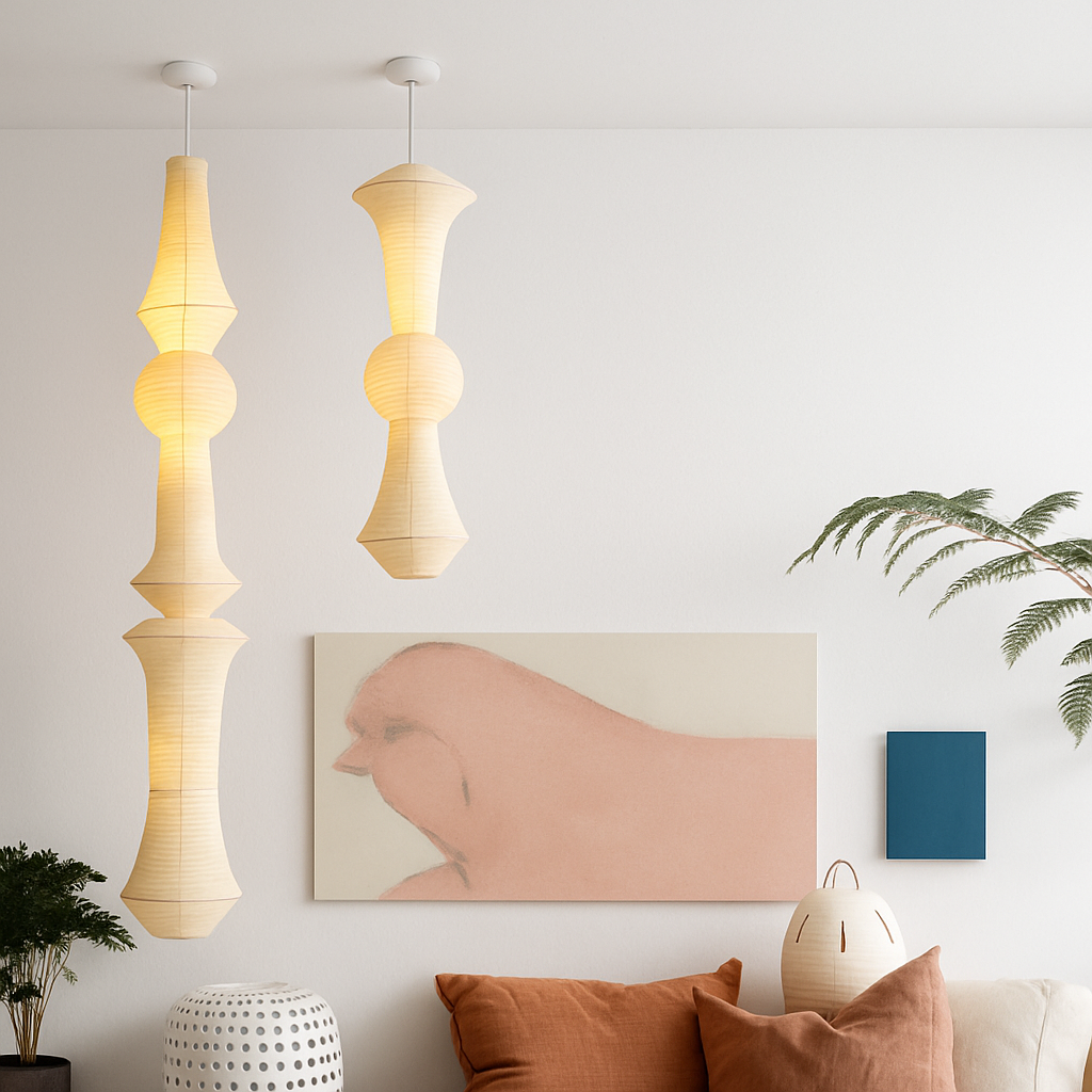 Nordique Wabi Sabi vent papier de riz suspension LED lumières salon chambre coin lustre Duplex Loft décor à la maison lampe de chevet - vue 5 sur 18