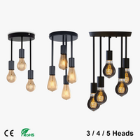Plafonnier 5 lampes Vintage noir industriel