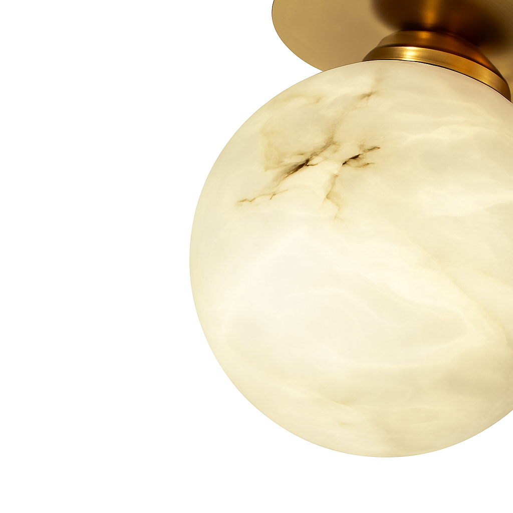 Plafonnier Boule de marbre lumière d'entrée Led luxe en laiton doré petit carré toilettes chambre balcon allée Luminaire - vue 6 sur 8