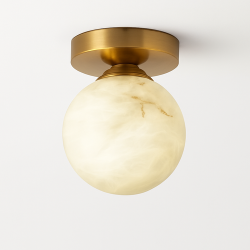 Plafonnier Boule de marbre lumière d'entrée Led luxe en laiton doré petit carré toilettes chambre balcon allée Luminaire - vue 9 sur 8