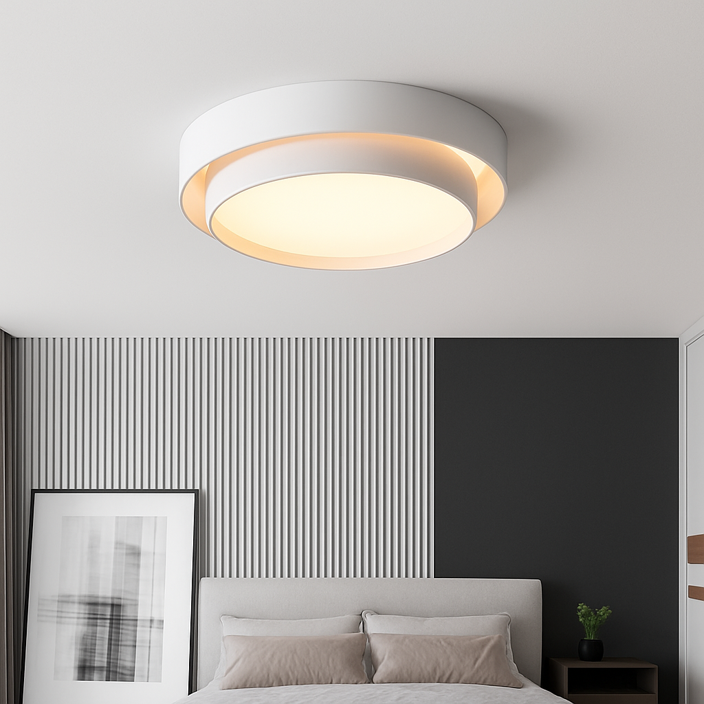 Plafonnier design LED avec double abat-jour arrondi Isaiah - vue 3 sur 5