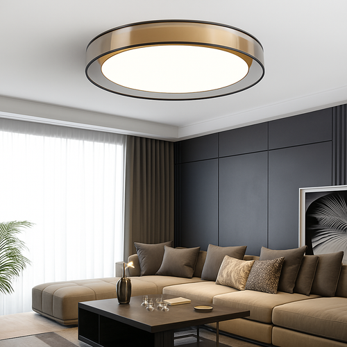 Plafonnier design LED doré avec disque Loft - vue 4 sur 6