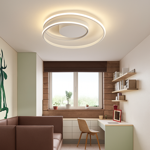 Plafonnier design LED double boucle (noir ou blanc) - vue 2 sur 3