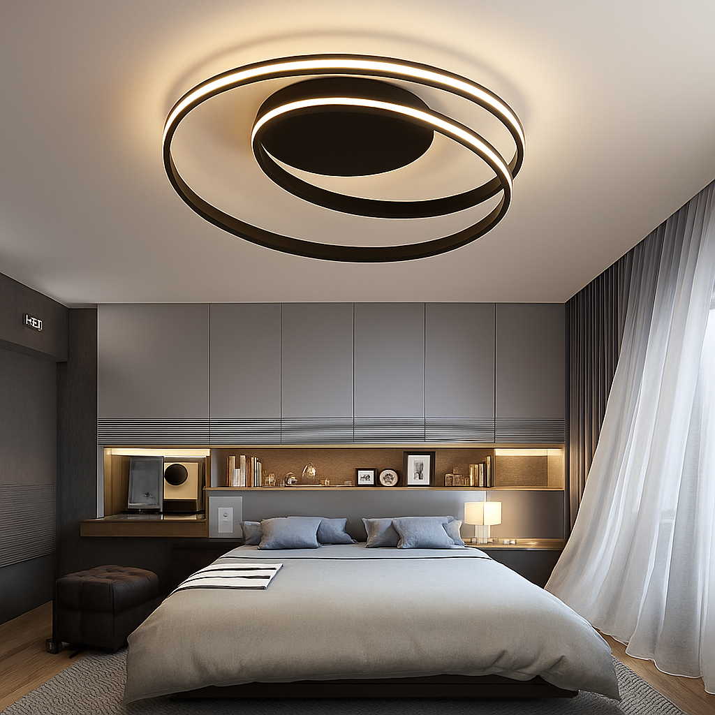 Plafonnier design LED double boucle (noir ou blanc) - vue 3 sur 3