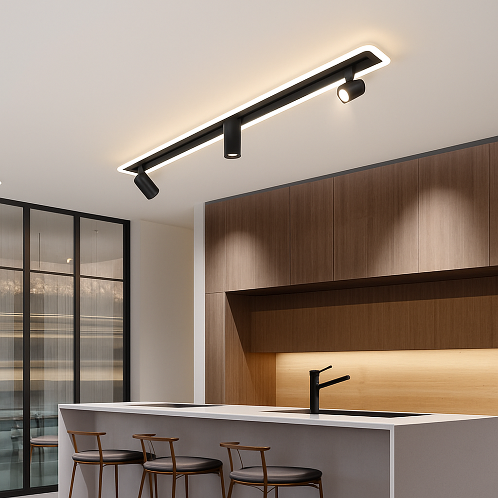 Plafonnier design moderne LED en métal noir avec plusieurs spots lumineux - vue 6 sur 6