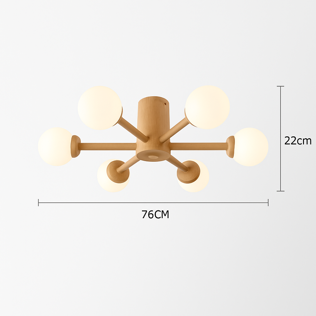 plafonnier en bois avec abat-jour boule de verre design moderne - vue 12 sur 13