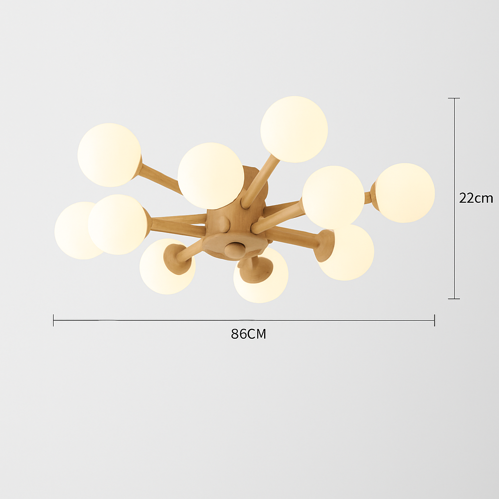 plafonnier en bois avec abat-jour boule de verre design moderne - vue 7 sur 13