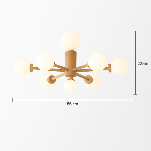 plafonnier en bois avec abat-jour boule de verre design moderne - vue 10 sur 13