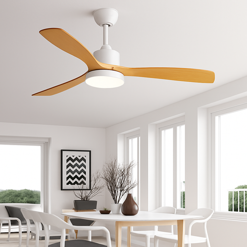 plafonnier en bois avec ventilateur télécommande et lumière intégrée - vue 2 sur 12