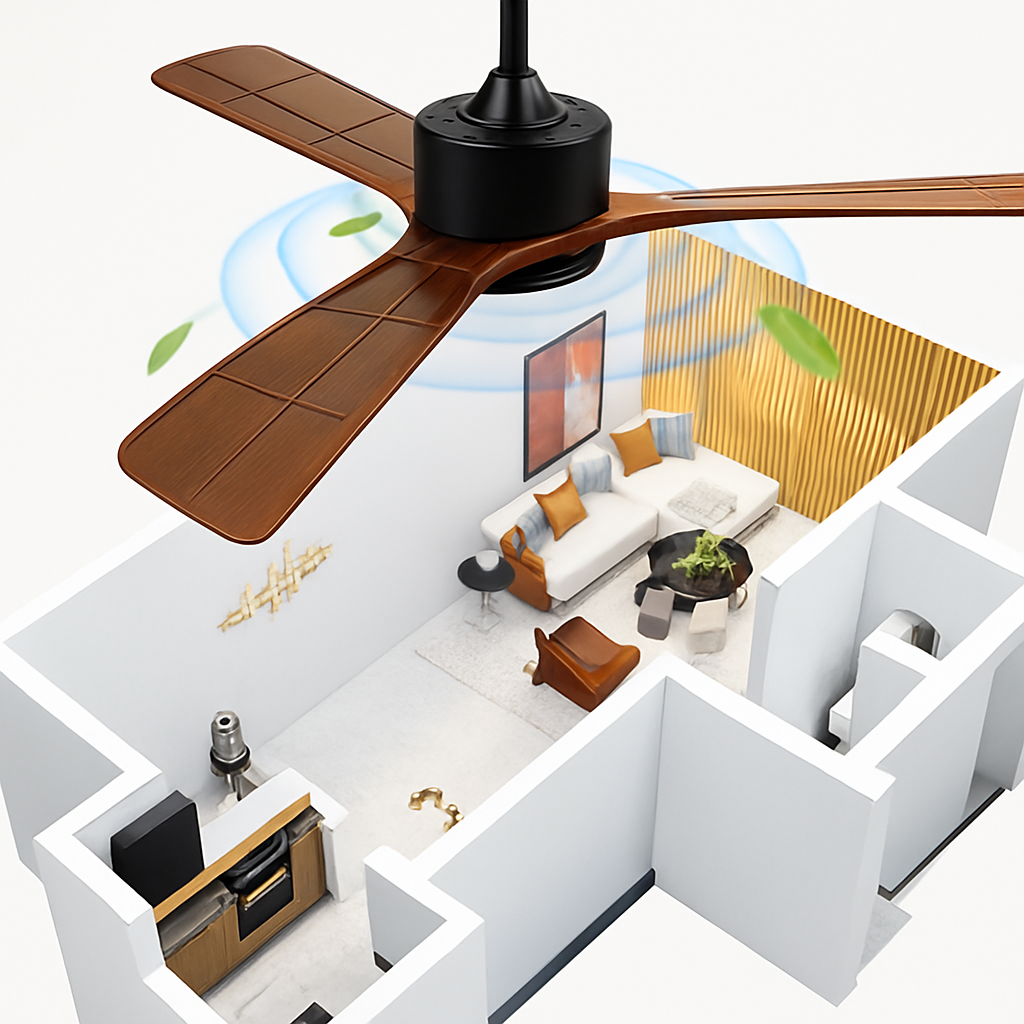 plafonnier en bois avec ventilateur télécommande et lumière intégrée - vue 3 sur 12