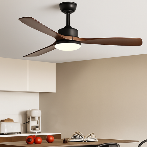 plafonnier en bois avec ventilateur télécommande et lumière intégrée - vue 4 sur 12