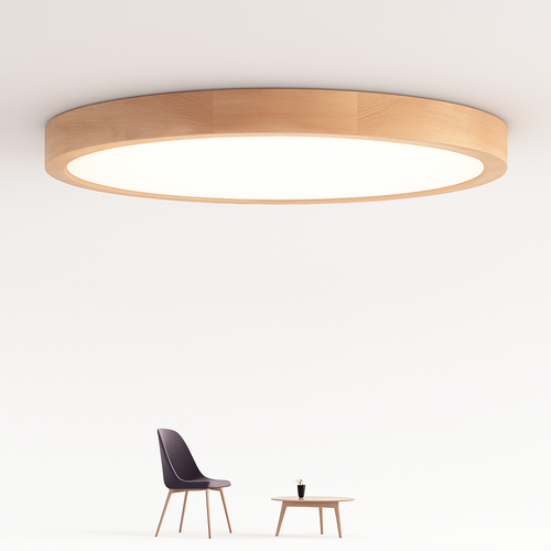Plafonnier en bois à LED très fin en forme de rond - vue 2 sur 5