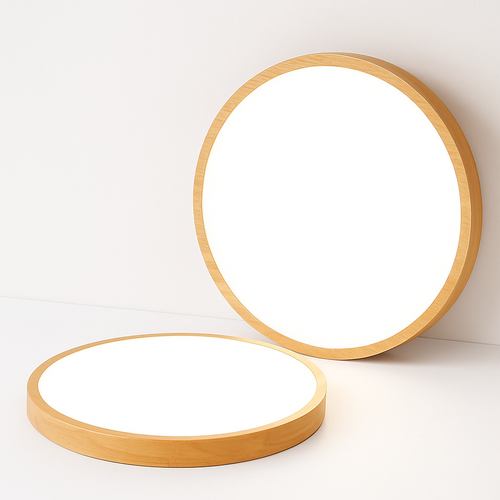 Plafonnier en bois à LED très fin en forme de rond - vue 3 sur 5