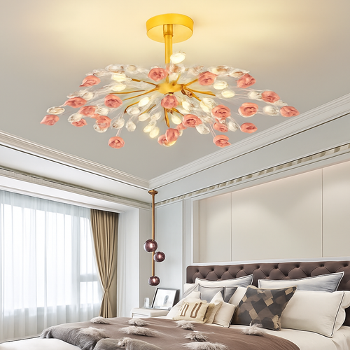 plafonnier en céramique de luxe moderne avec fleurs en cristal - vue 3 sur 12