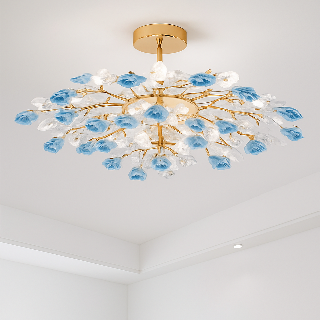 plafonnier en céramique de luxe moderne avec fleurs en cristal - vue 3 sur 12
