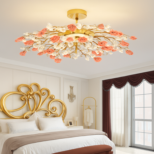 plafonnier en céramique de luxe moderne avec fleurs en cristal - vue 5 sur 12