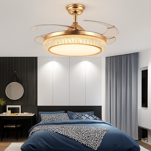 plafonnier en cristal avec lumière et télécommande design élégant - vue 2 sur 6