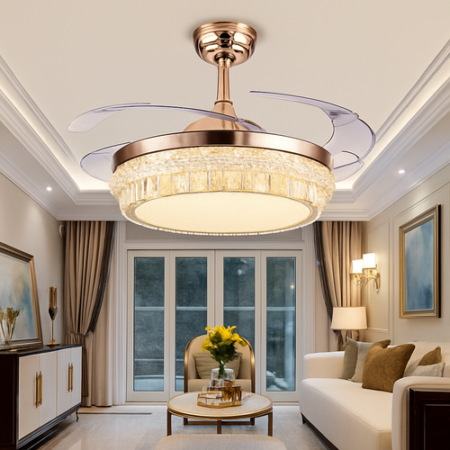 plafonnier en cristal avec lumière et télécommande design élégant - vue 4 sur 6