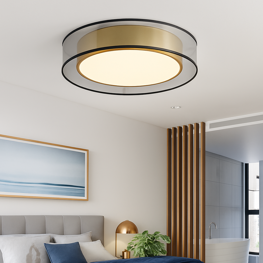 plafonnier en cuivre modernes abat-jour en maille Double abat-jour salon Led éclairage de plafond Loft chambre lumières créatives - vue 5 sur 9