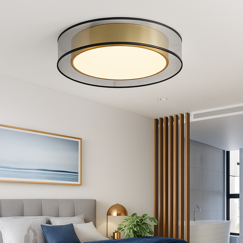 plafonnier en cuivre modernes abat-jour en maille Double abat-jour salon Led éclairage de plafond Loft chambre lumières créatives - vue 6 sur 9