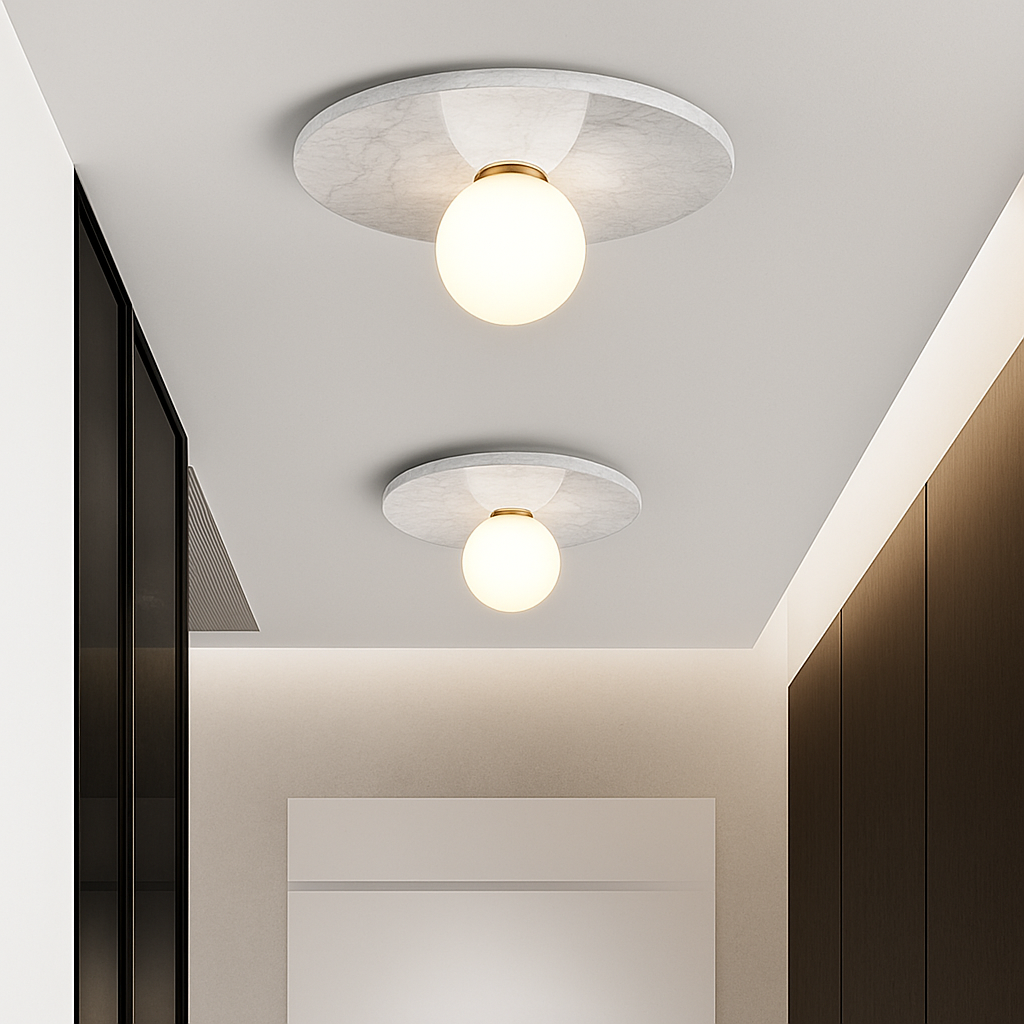 Plafonnier en marbre nordique pour la décoration intérieure salon chambre éclairage en marbre blanc noir vert pierre allée couloir lampe - vue 2 sur 9