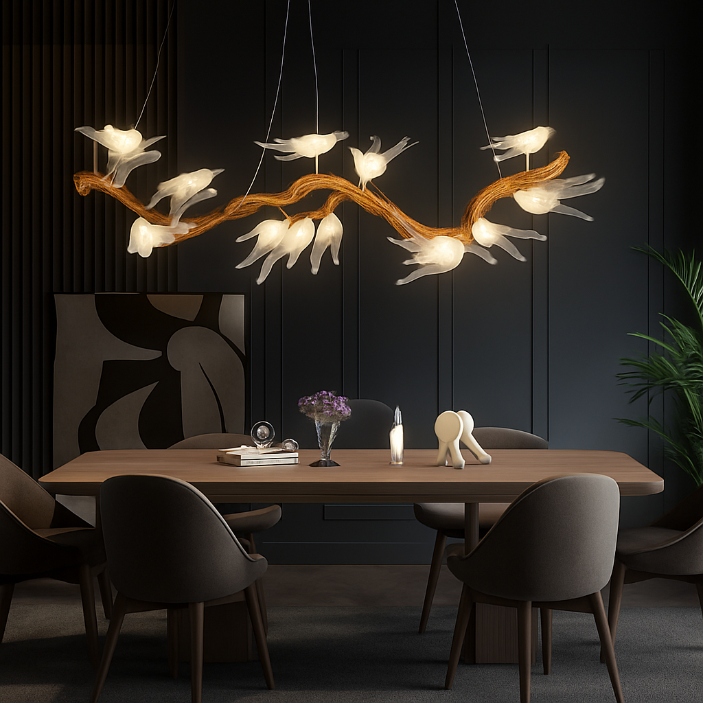 plafonnier en verre oiseau cristal avec lumière led - vue 1 sur 10
