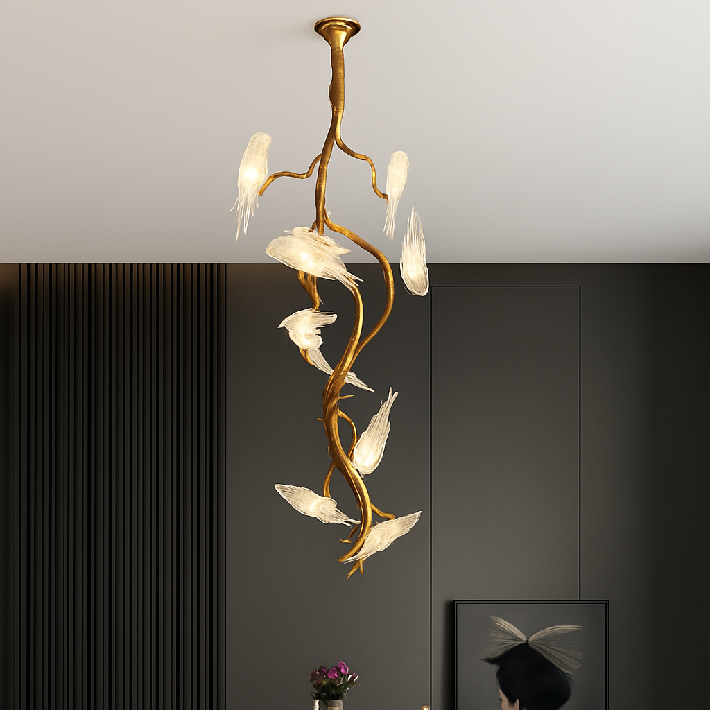 plafonnier en verre oiseau cristal avec lumière led - vue 2 sur 10