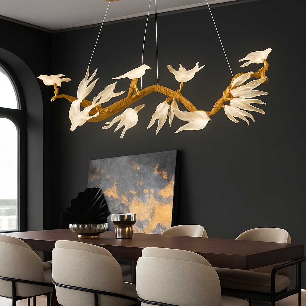 plafonnier en verre oiseau cristal avec lumière led - vue 3 sur 10