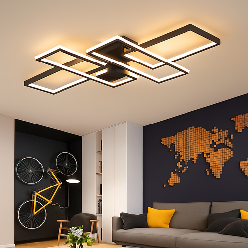 Plafonnier Led au design nordique moderne en aluminium blanc/noir avec télécommande - vue 2 sur 11