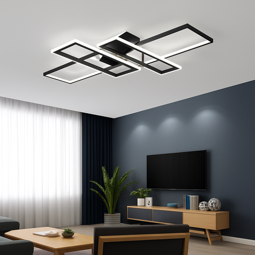 Plafonnier Led au design nordique moderne en aluminium blanc/noir avec télécommande - vue 3 sur 11