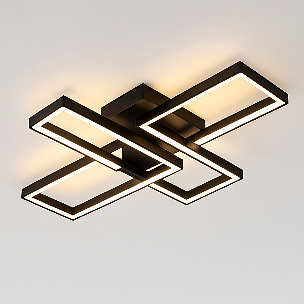 Plafonnier Led au design nordique moderne en aluminium blanc/noir avec télécommande - vue 4 sur 11