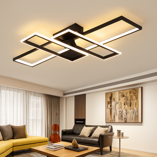 Plafonnier Led au design nordique moderne en aluminium blanc/noir avec télécommande - vue 5 sur 11
