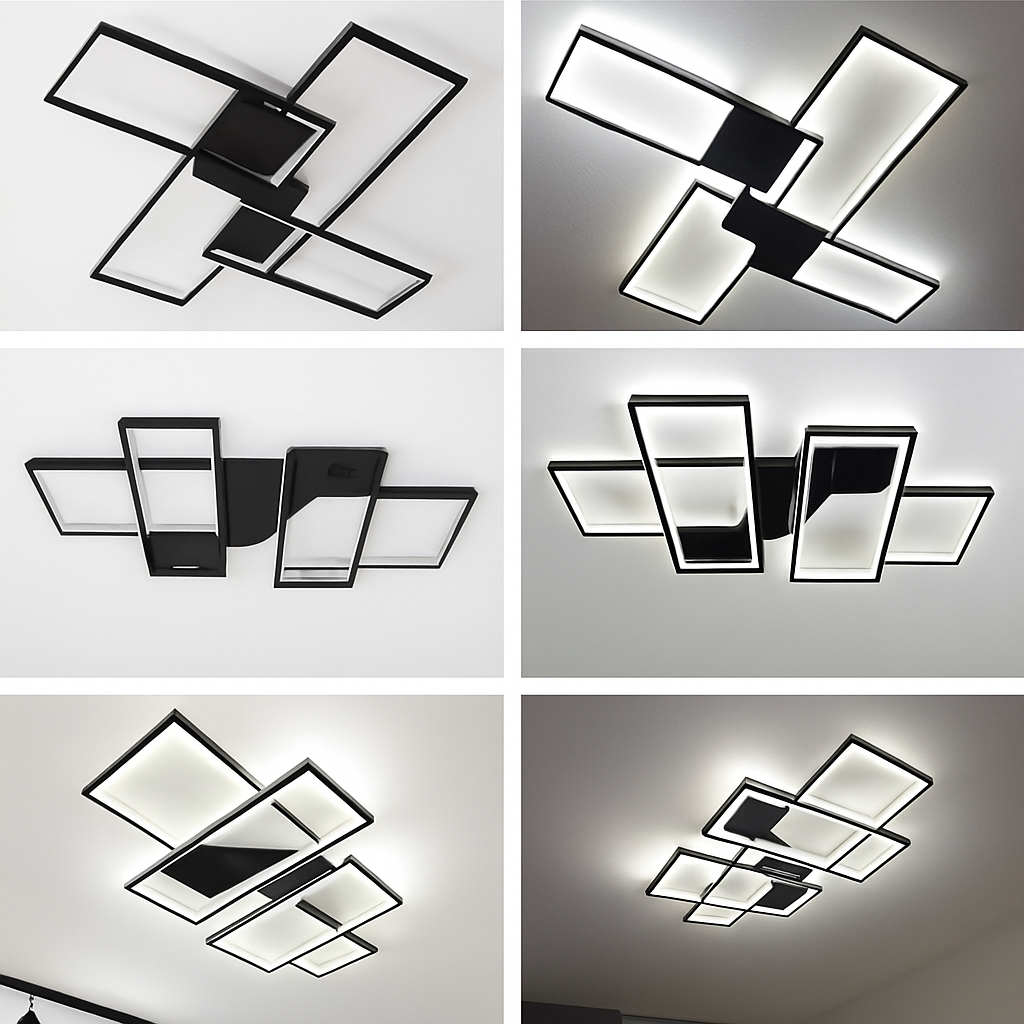 Plafonnier Led au design nordique moderne en aluminium blanc/noir avec télécommande - vue 6 sur 11