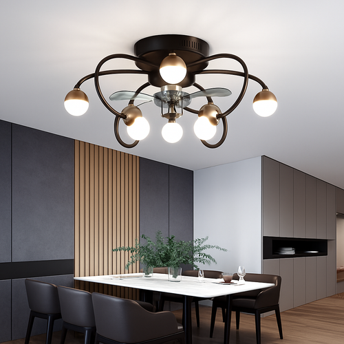 plafonnier led boule de verre ventilateur minimaliste éclairage moderne - vue 3 sur 9