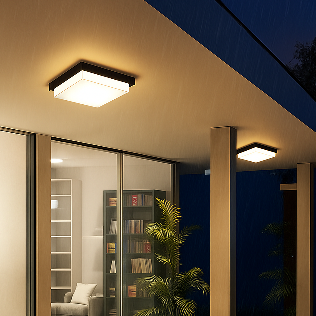 plafonnier led carré étanche pour extérieur jardin porche mur - vue 4 sur 13