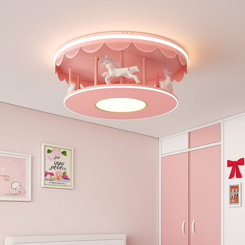 plafonnier led carrousel créative dessin animé luminaire pour filles - vue 2 sur 8