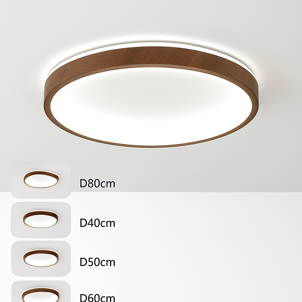 plafonnier led circulaire grain de bois design moderne éclairage minimaliste - vue 7 sur 14