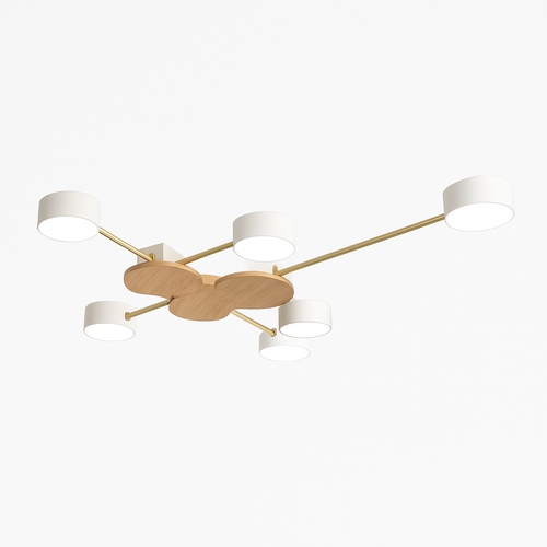 Plafonnier LED design en métal et bois avec plusieurs lampes rondes Aibiou - vue 2 sur 12