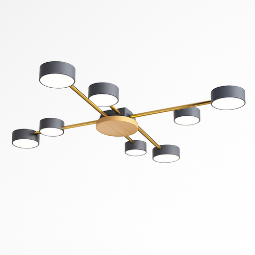 Plafonnier LED design en métal et bois avec plusieurs lampes rondes Aibiou - vue 12 sur 12