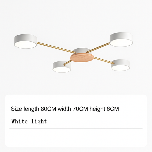 Plafonnier LED design en métal et bois avec plusieurs lampes rondes Aibiou - vue 13 sur 12
