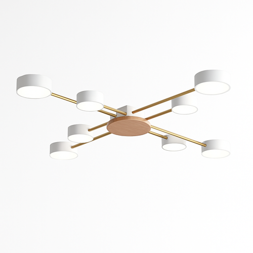 Plafonnier LED design en métal et bois avec plusieurs lampes rondes Aibiou - vue 5 sur 12