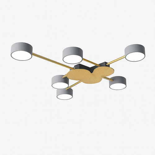 Plafonnier LED design en métal et bois avec plusieurs lampes rondes Aibiou - vue 6 sur 12