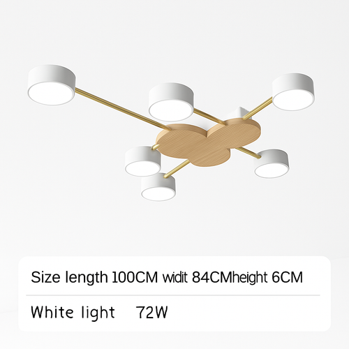 Plafonnier LED design en métal et bois avec plusieurs lampes rondes Aibiou - vue 10 sur 12