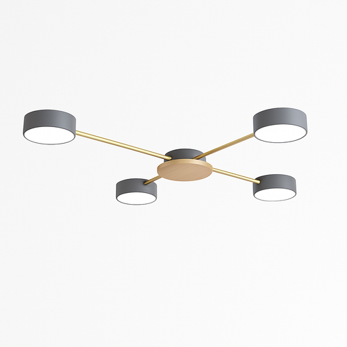Plafonnier LED design en métal et bois avec plusieurs lampes rondes Aibiou - vue 11 sur 12
