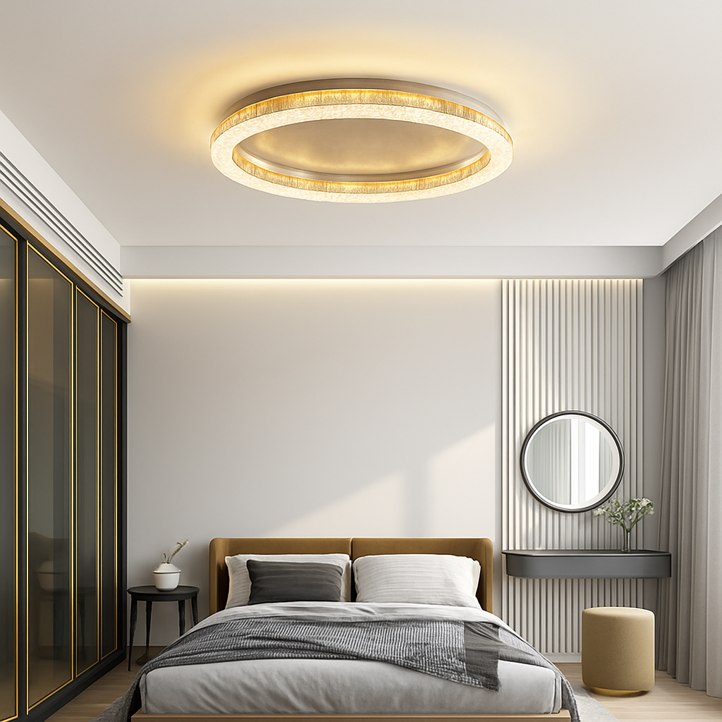 plafonnier led design moderne et simple en cristal doré rond et carré - vue 6 sur 10